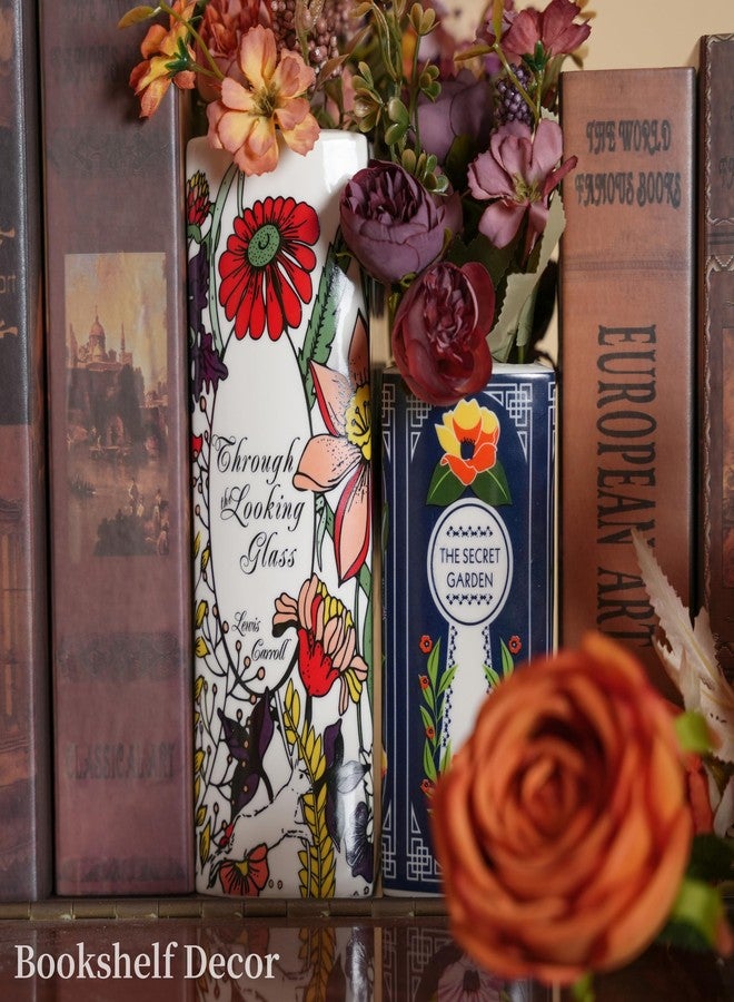 Lynagert Ceramic Book Vase for Flowers, Home Decor, Cute Bookshelf Accent, Lovers Gifts, Unique Home/Bedroom/Office Decor (Small - Secret Garden) - Image 3